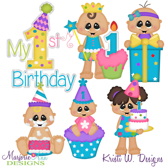 Cake Smash Birthday Girl SVG Cutting Files Includes Clipart - Click Image to Close